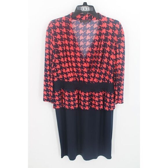 CHRIS MCLAUGHLIN DRESS SIZE 16W SMOCKED WAIST WITH PEPLUM LAYER HOUNDSTOOTH - Picture 1 of 6